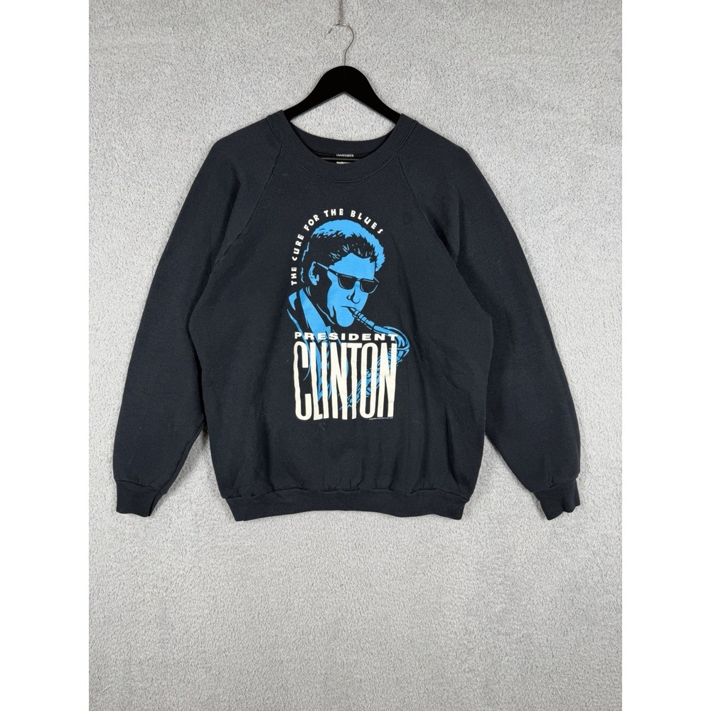 President Bill Clinton Saxophone Sweatshirt XL Black Vintage 1992 Cure For Blues